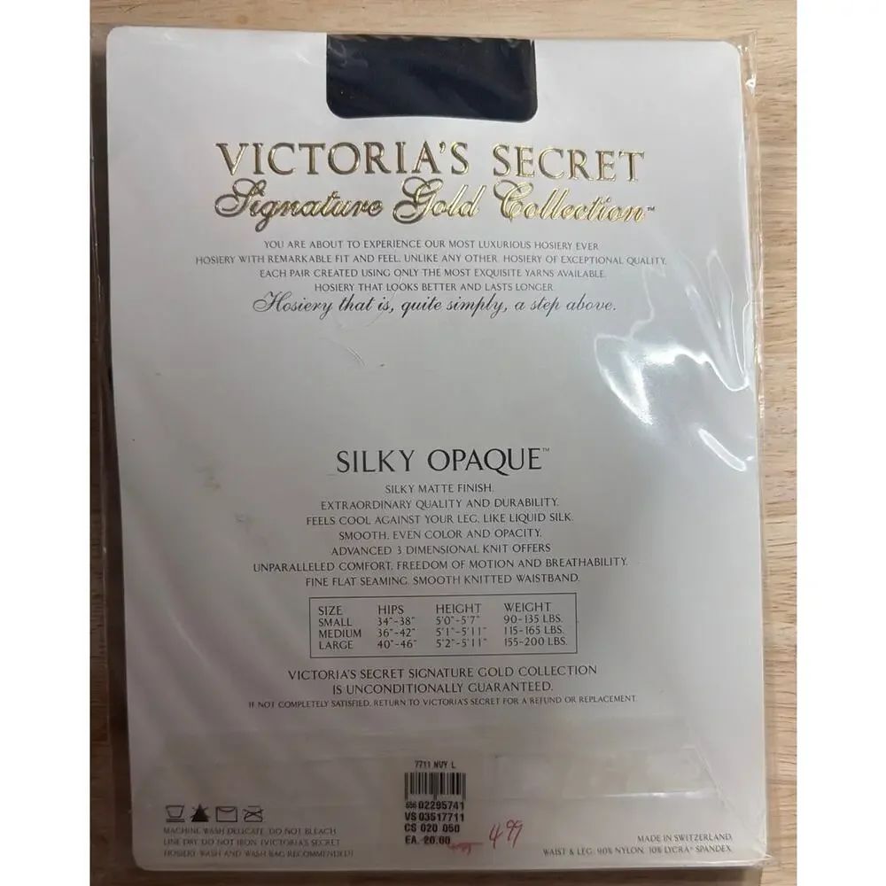 NWT Vintage Victoria's Secret Signature Gold Pantyhose Stockings Navy Large
